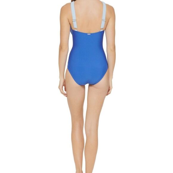 DKNY Plunging Colorblocked One-Piece Swimsuit Blue Size 12 - Picture 3 of 13